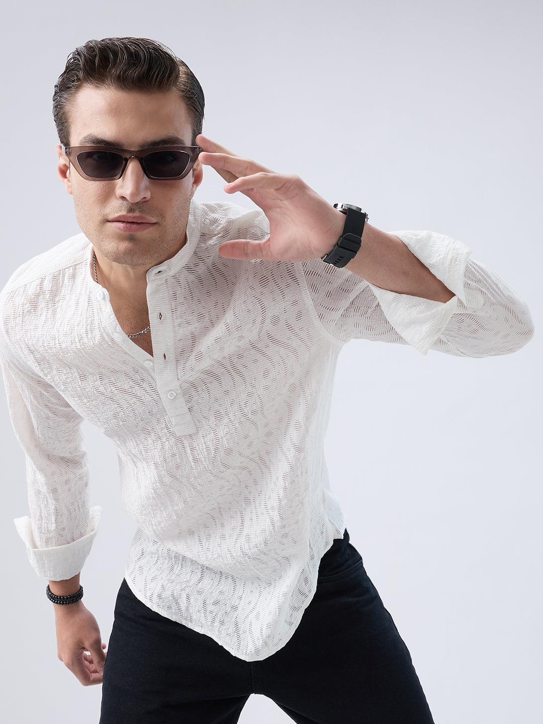 Pearl White Ripple Weave Kurta
