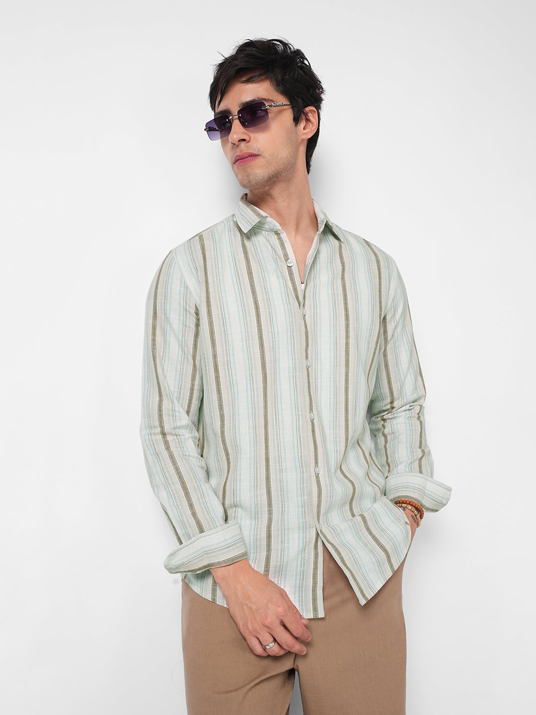 Tan & Blue Multi Stripe Classic Shirt