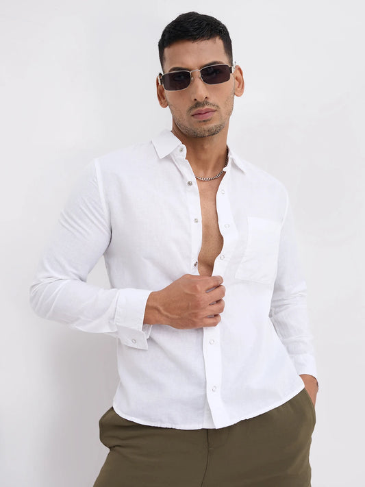 Solid Chalk White Straight Hem Crop Shirt