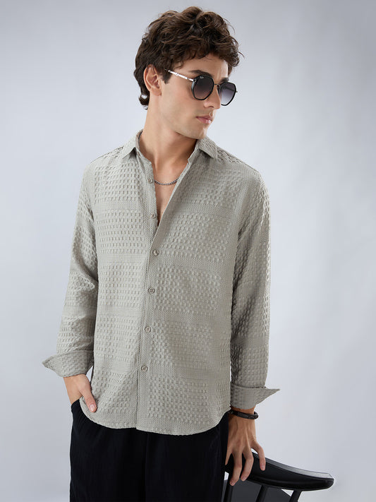 Intricate Grey Raised Motif Textured Shirt