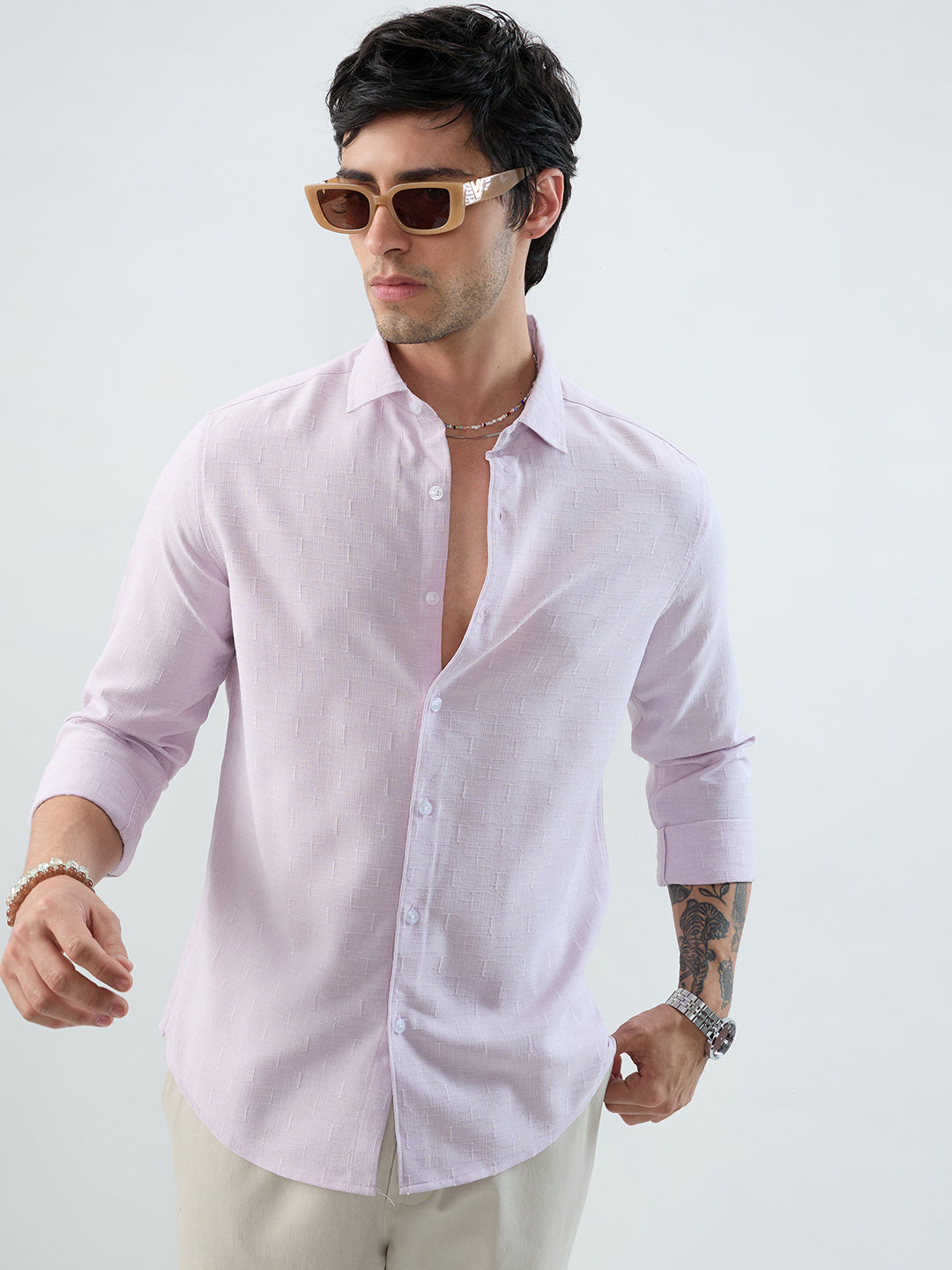 Lavender Intricate Textured Weave Everyday Shirt