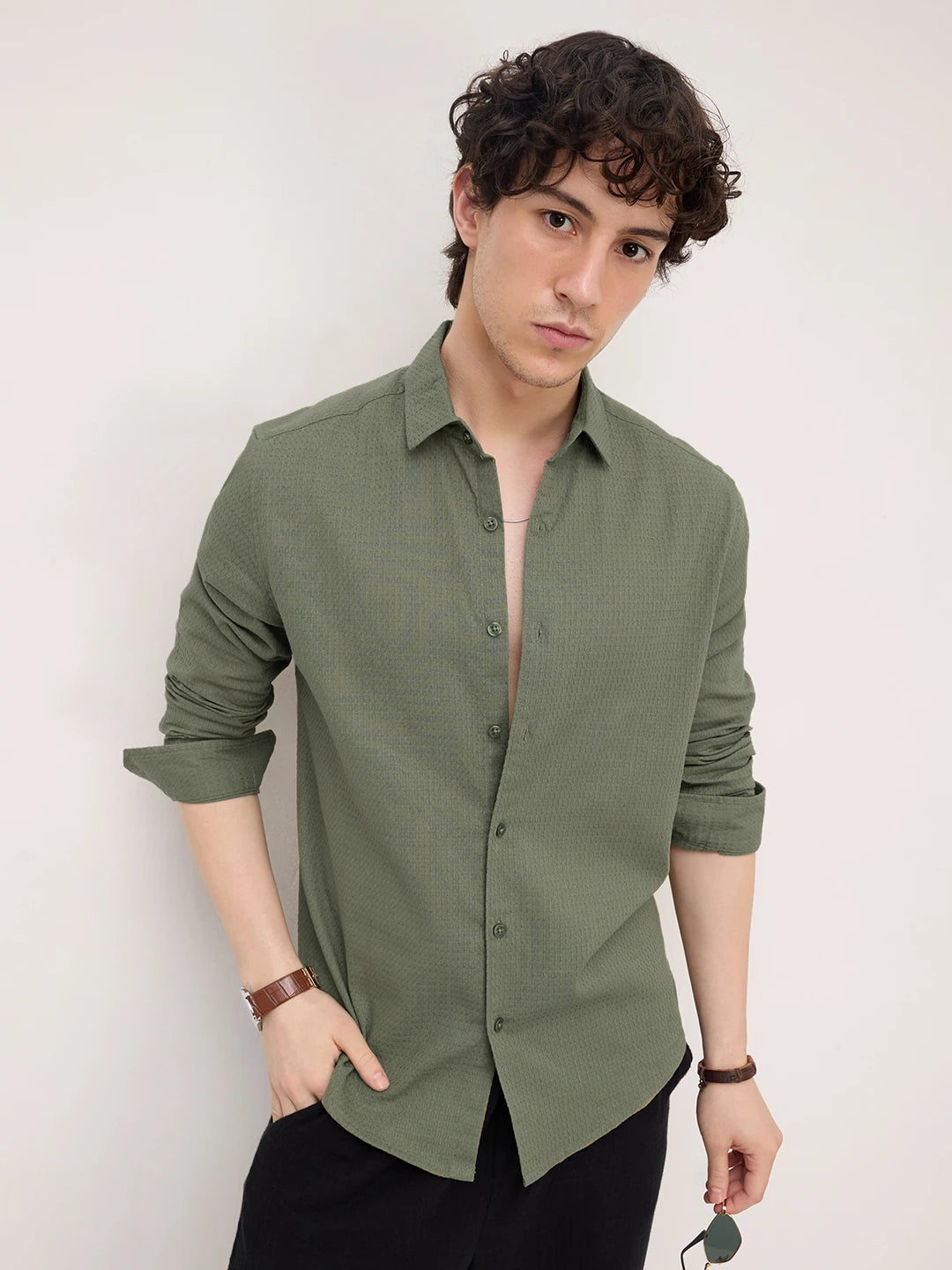 Ornate Olive Micro Textured Shirt