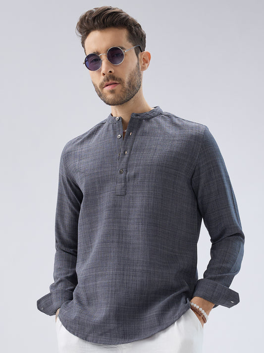 Arsenic Grey Slub Textured Kurta
