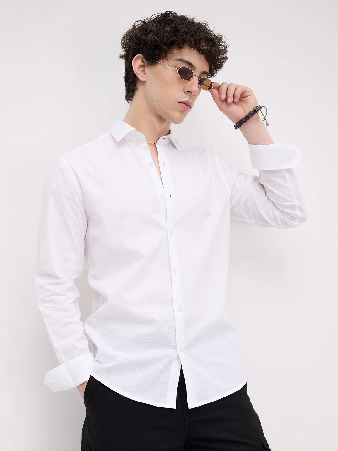 Refined Pearl White Textured Shirt