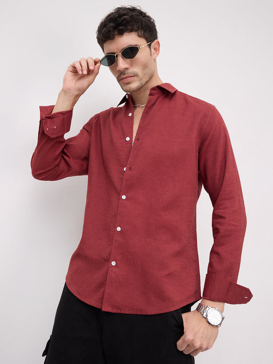 Luxe Blood Red Linen Blend Shirt