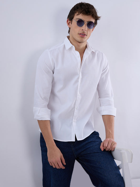 Snow White Minimal Textured Shirt
