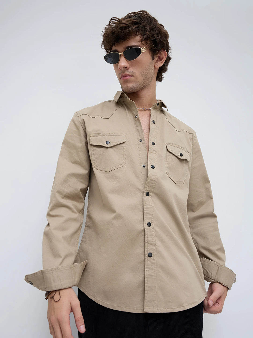 Timeless Khaki Beige Twin Pocket Overshirt