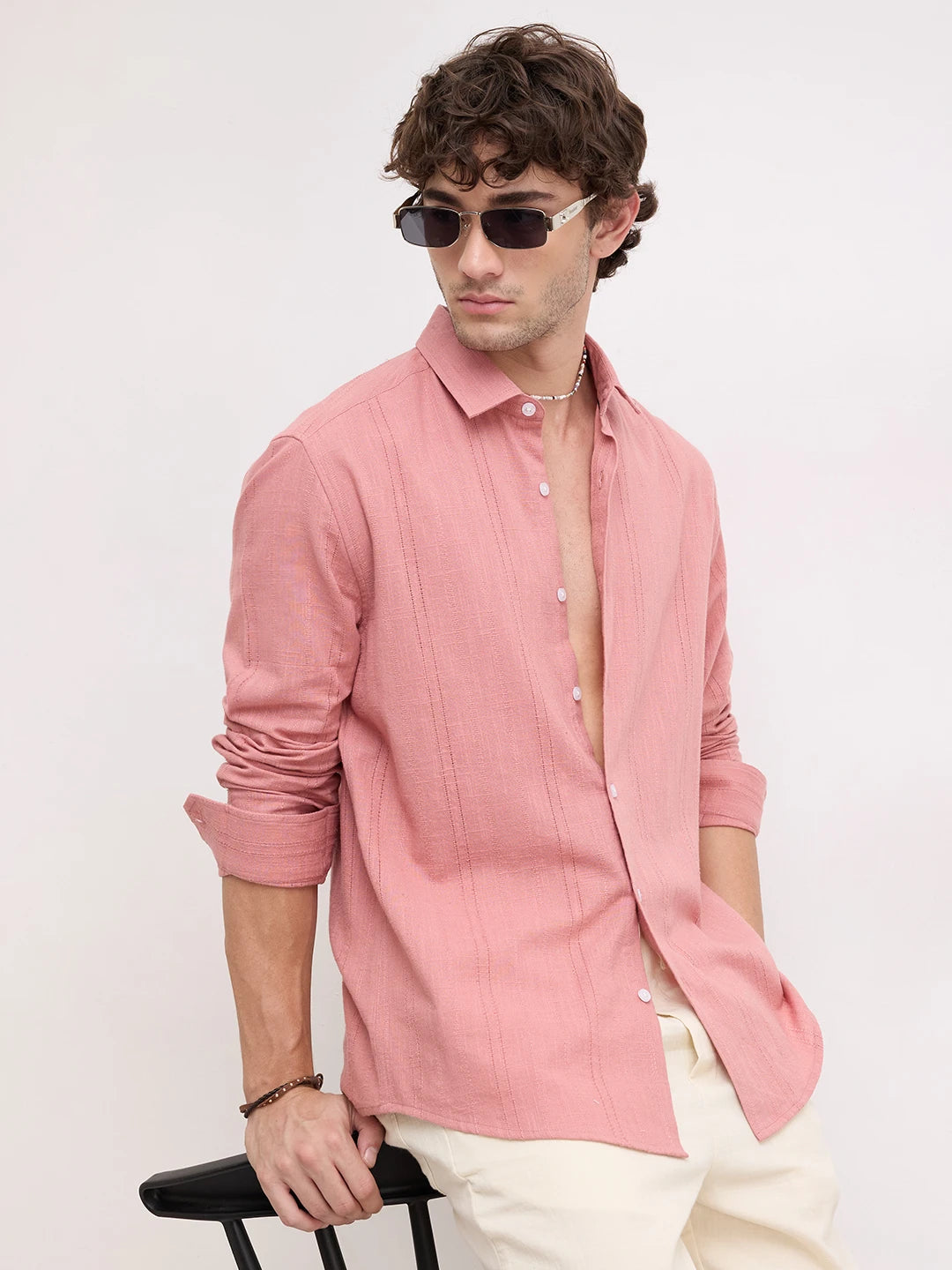 Refined Coral Sheer Textured Shirt