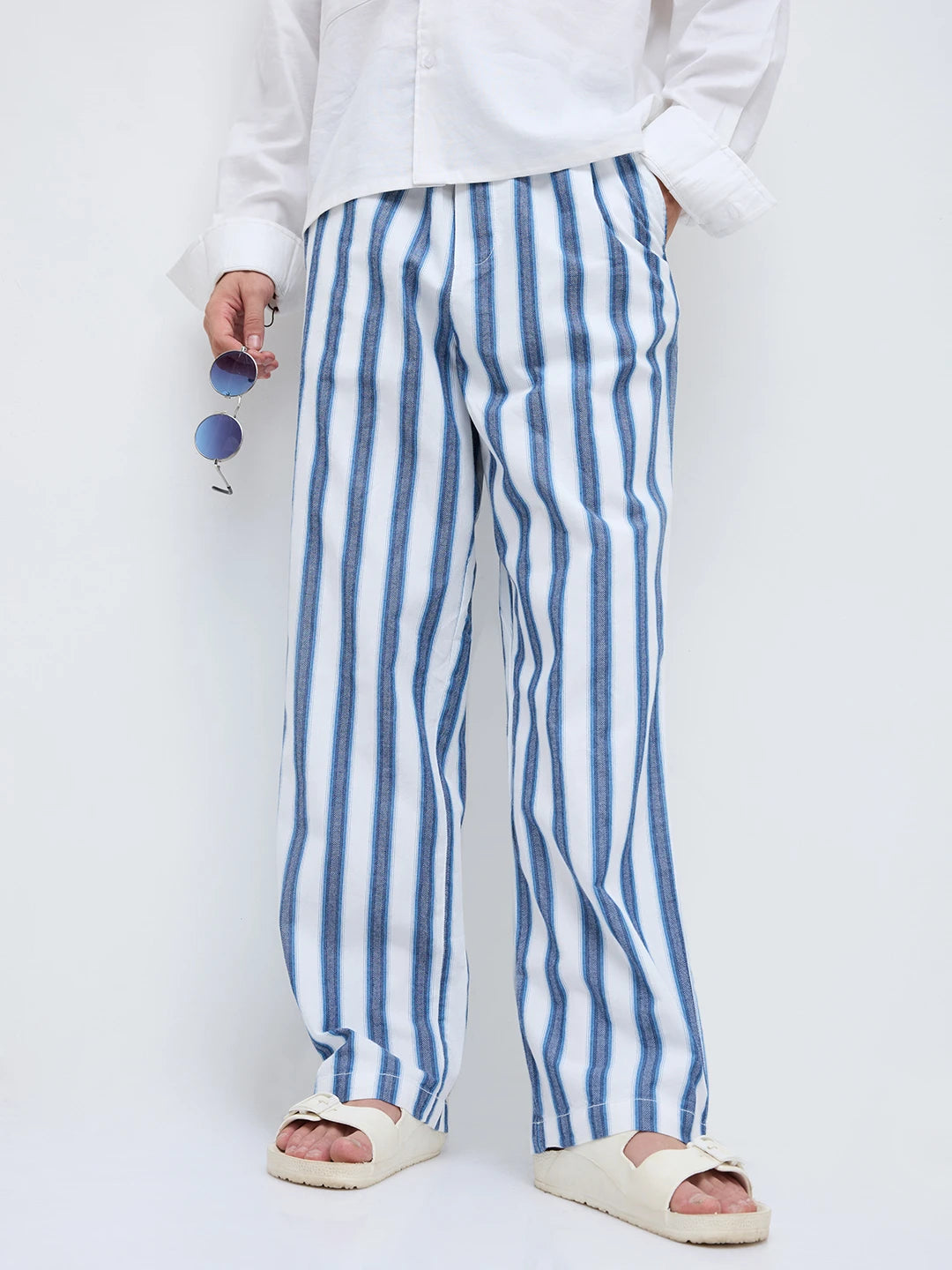 Luxe Denim Striped Straight Fit Trousers