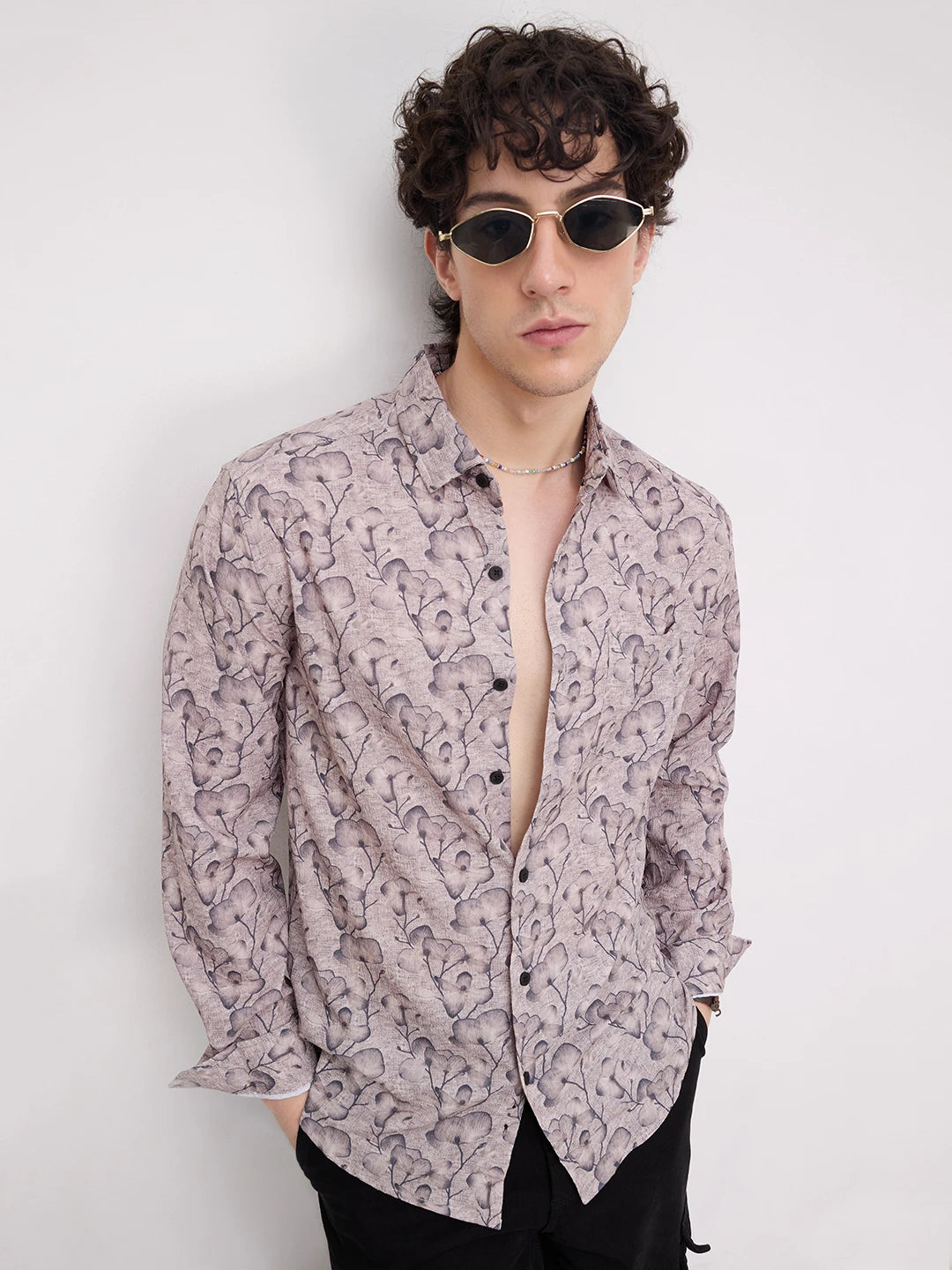 Artistic Floral Grey Printed Shirt