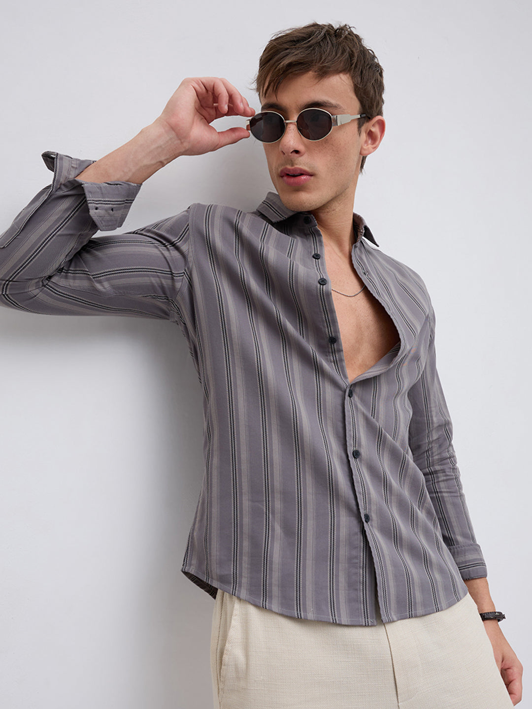 Slate Grey & Black Shadow Stripe Shirt