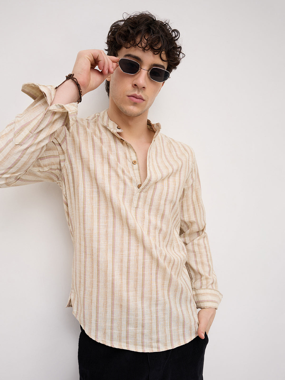 Vintage Beige & Ivory Striped Kurta