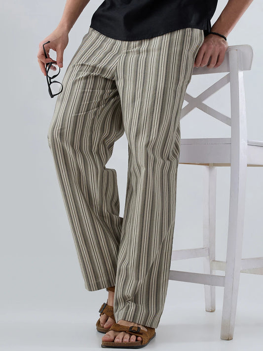 Olive Contrast Striped Wide Leg Trousers