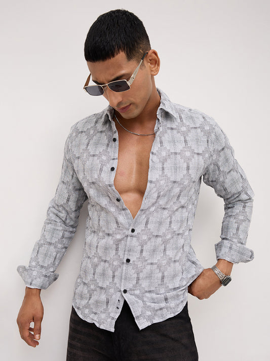 White Glitch Micro Check Matrix Everyday Shirt