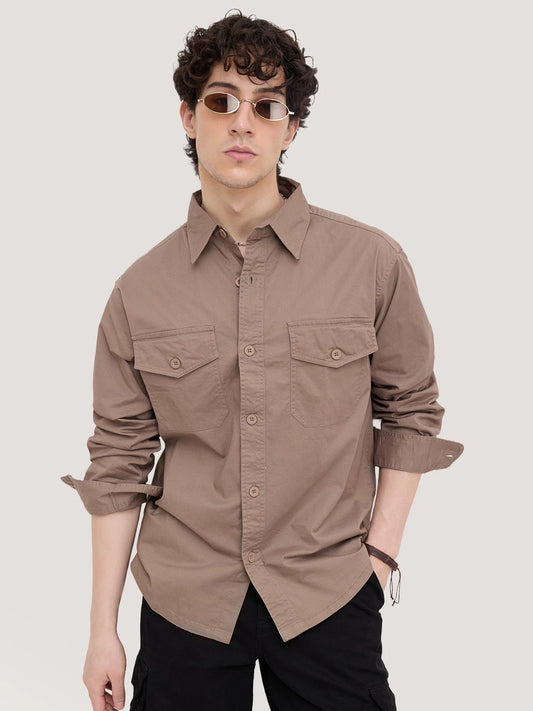 Peanut Brown Double Pocket Overshirt