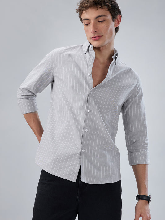 Grey Pin Stripe Button Down Collar Shirt