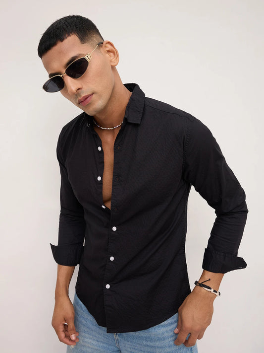 Timeless Black Minimal Textured Shirt
