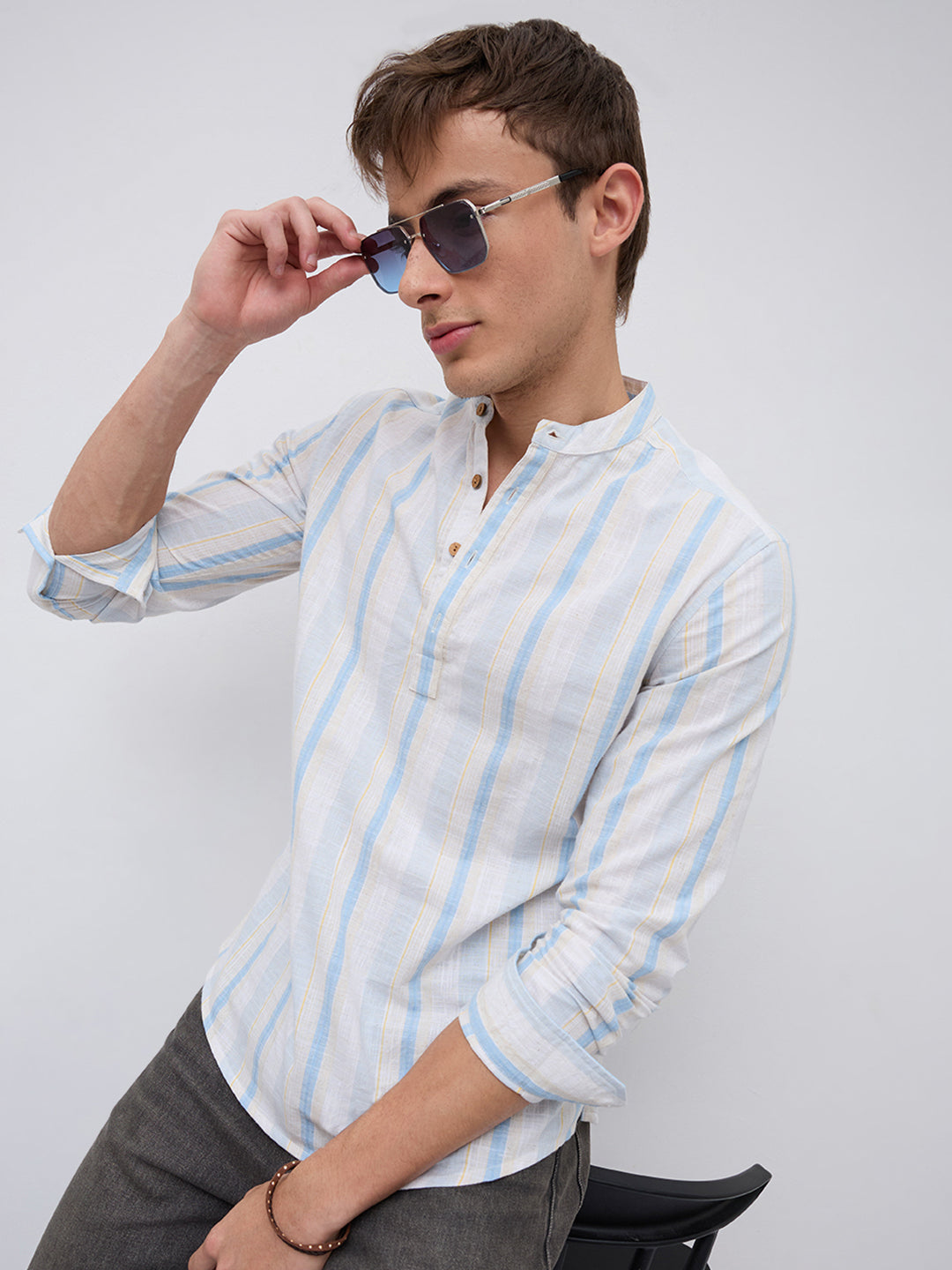 Blue Haze & Grey Vertical Stripe Kurta