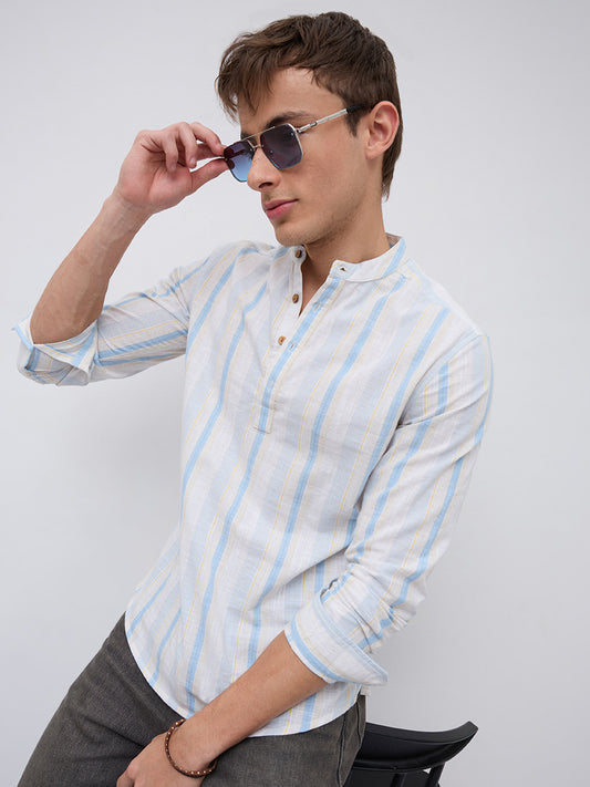 Blue Haze & Grey Vertical Stripe Kurta