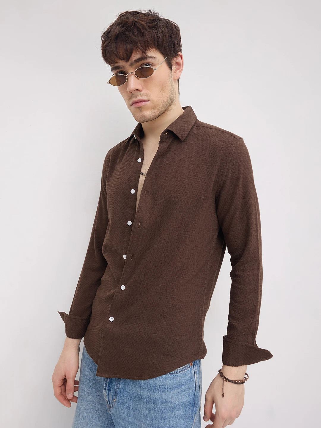 Rich Cocoa Brown Artisan Weave Shirt