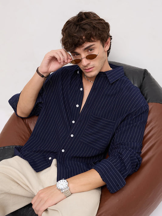 Midnight Navy Stripe Edition Boxy Fit Crop Shirt