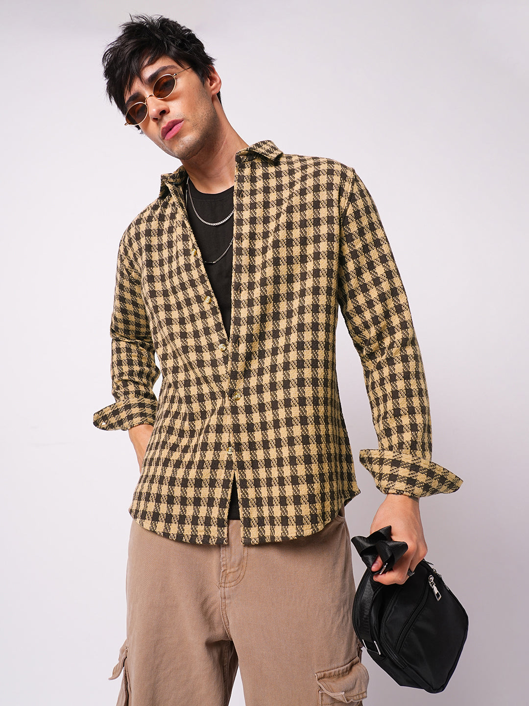 Brown Houndstooth Checkered Shirt