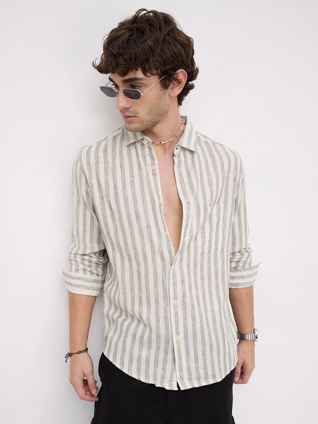 Olive & Ivory Striped Casual Shirt