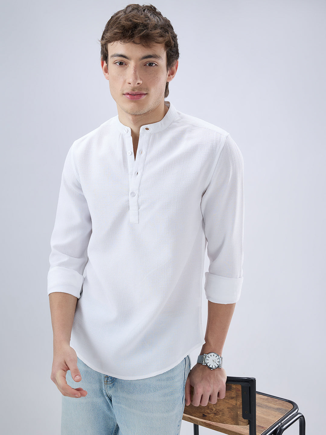 Pearl White Slub Textured Kurta