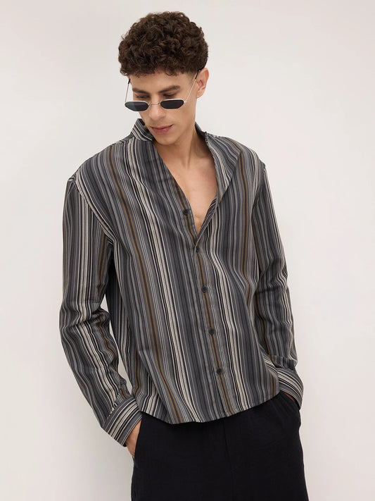 Arctic Breeze Honeycomb Grid Weave Mandarin Shirt