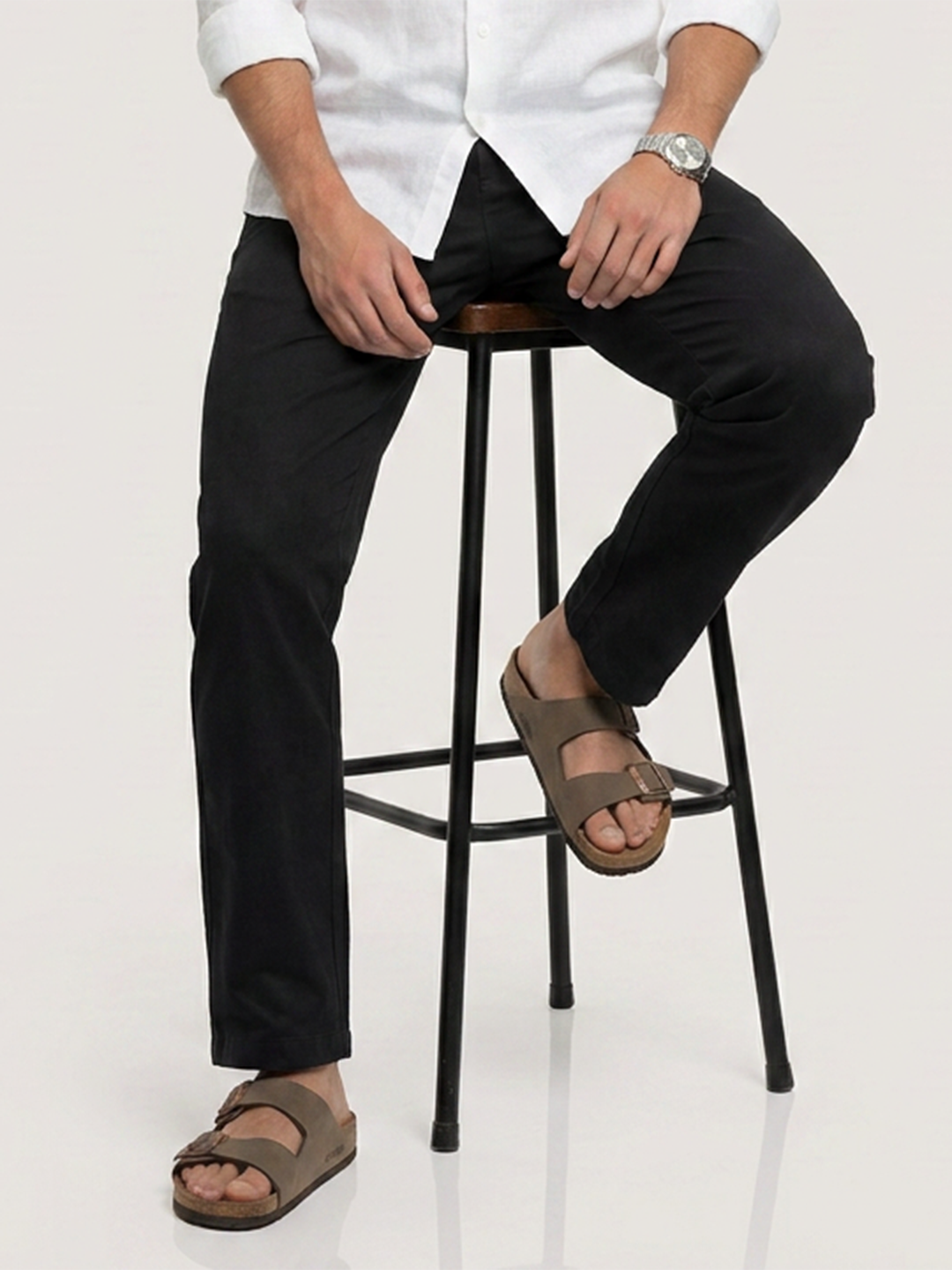 Solid Black Tapered Trousers