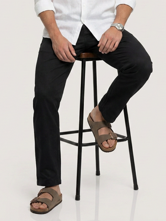 Solid Black Tapered Trousers