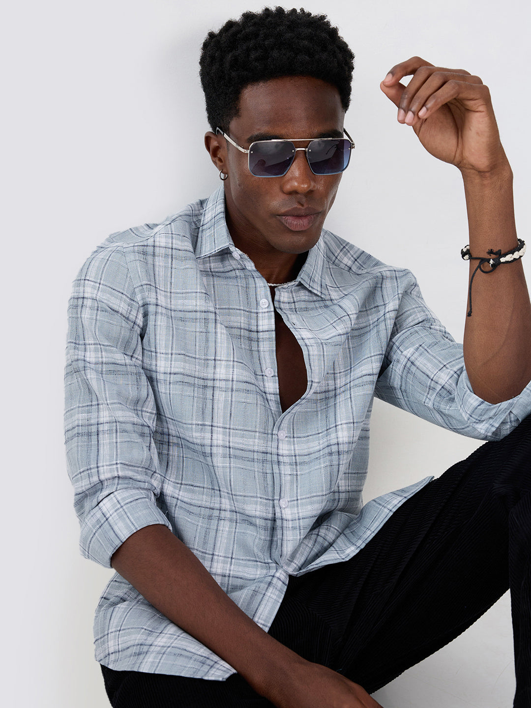 Blue Mist Plaid Checks Jacquard Shirt