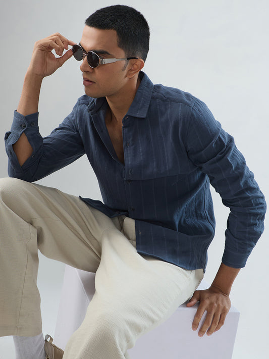 Gunmetal Grey Double Cloth Striped Shirt