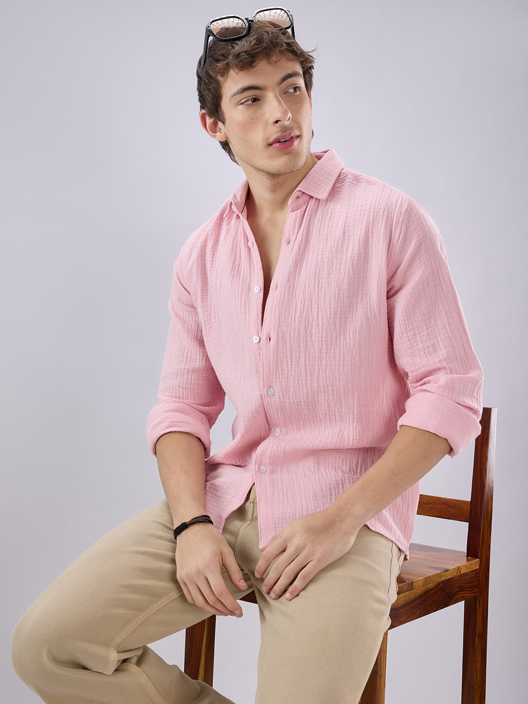 Solid Baby Pink Double Cloth Shirt