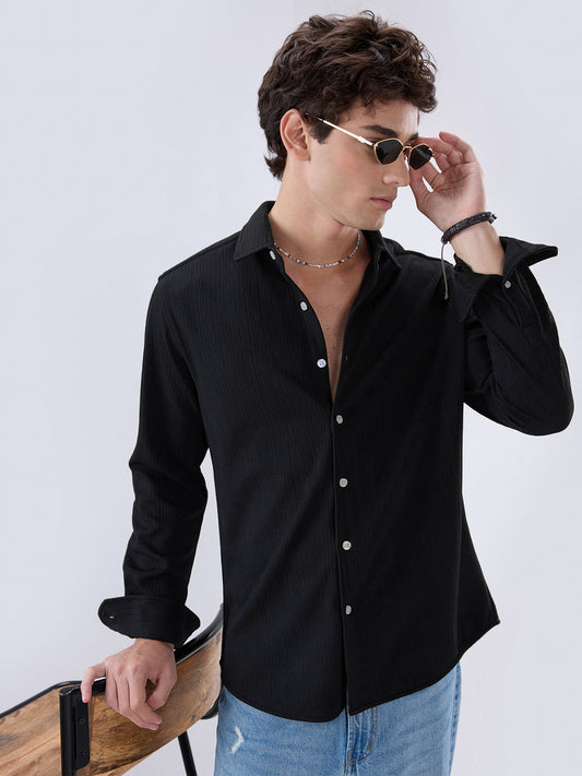 Jet Black Matrix Weave Knitted Shirt