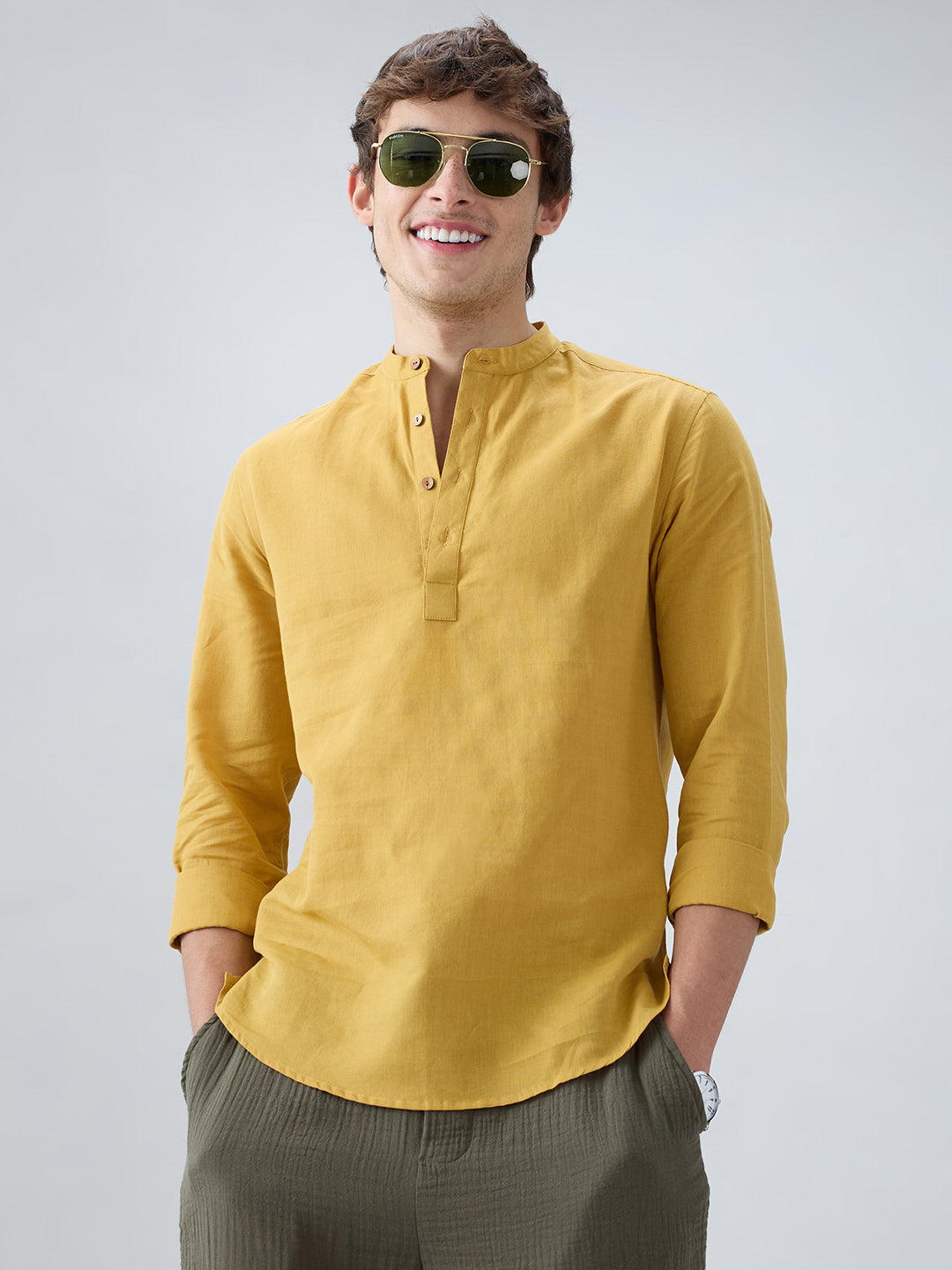 Premium Mustard Yellow Linen Blend Kurta