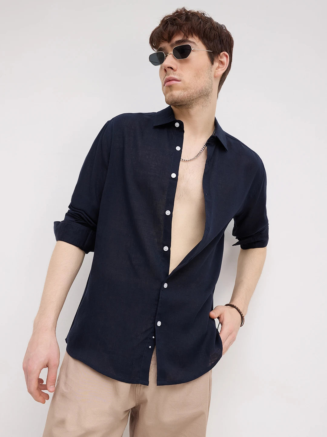 Luxe Navy Lyocell Fine Textured Shirt