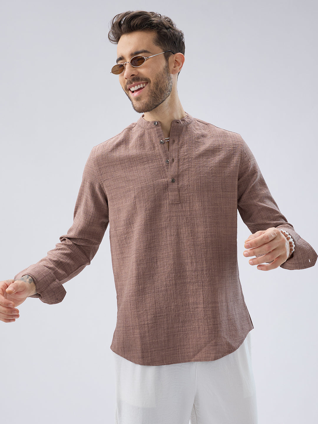 Beaver Brown Slub Textured Kurta