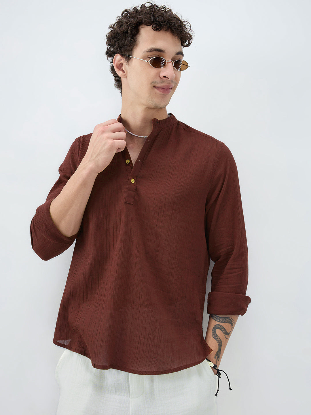 Sheer Brown Linear Crepe Kurta