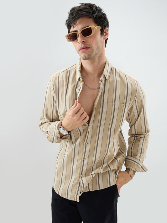 Retro Vibe Beige Stripes Shirt