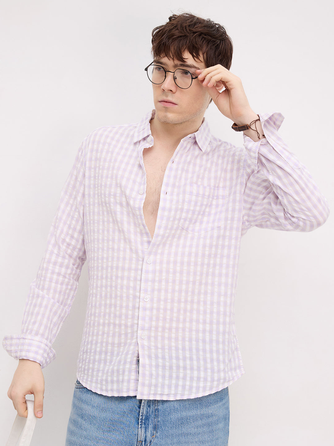 Muted Lilac Shadow Check Calm Aesthetic Shirt