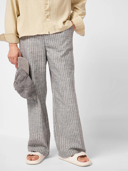 Cool Grey Core Striped Wide Leg Trousers