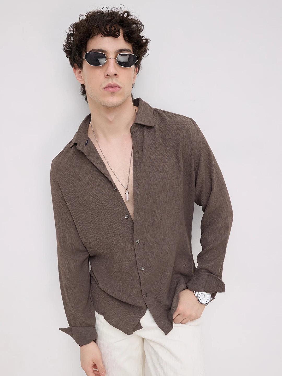 Crushed Warm Grey Textured Trail Shirt