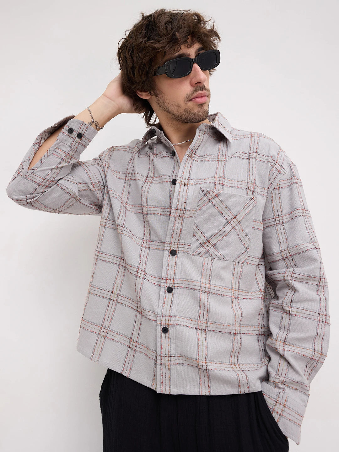 Autumn Ledger Plaid Checks Boxy Fit Crop Shirt