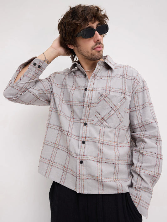 Autumn Ledger Plaid Checks Boxy Fit Crop Shirt