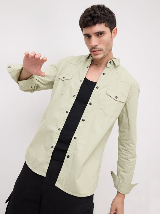 Pale Green Terrain Double Pocket Overshirt