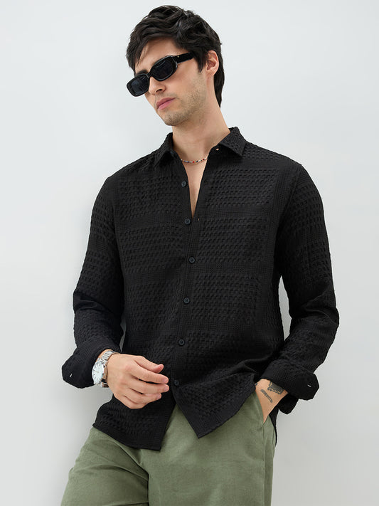 Black Geometric Grid Embossed Shirt