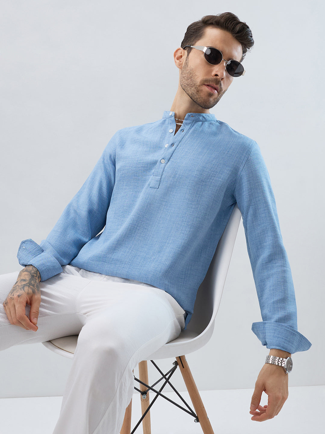 Skyline Blue Fine Weave Textured Kurta