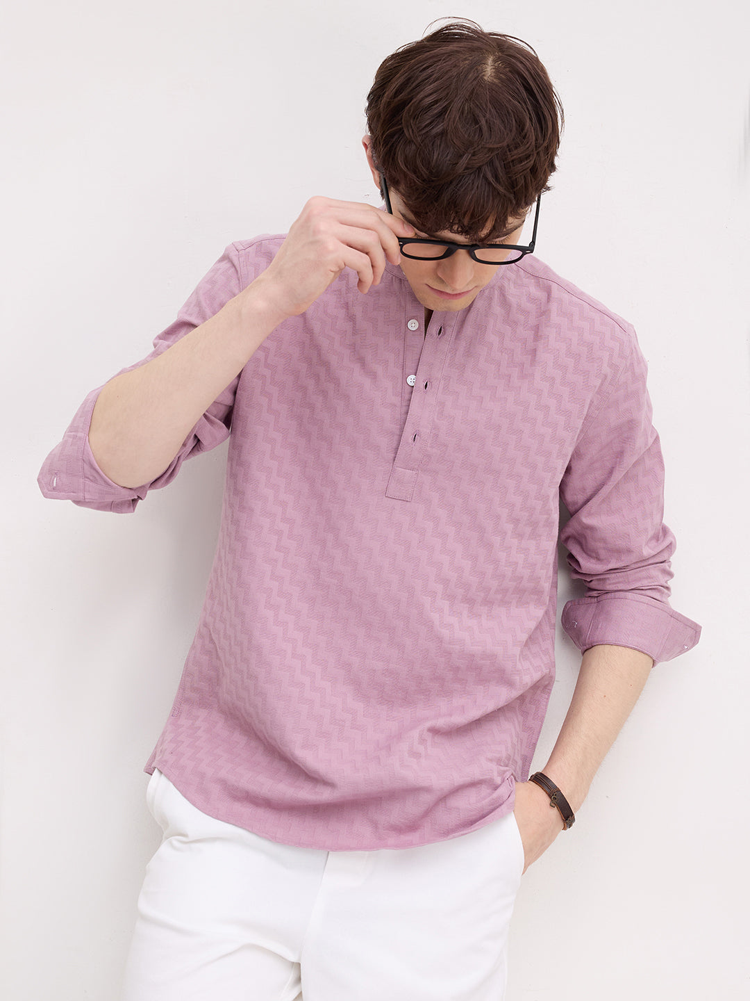 Charming Mauve Pink Maze Textured Kurta