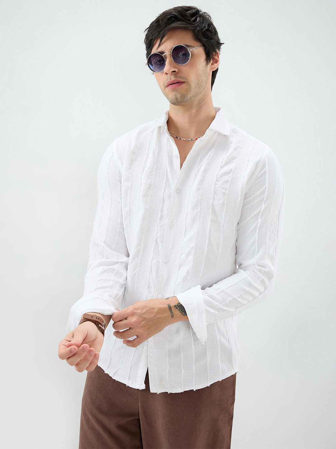 Arctic White Frayed Textured Shirt